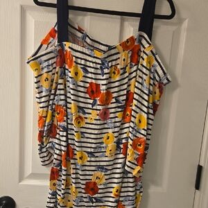 Lane Bryant Navy and Cream Striped Floral Dress